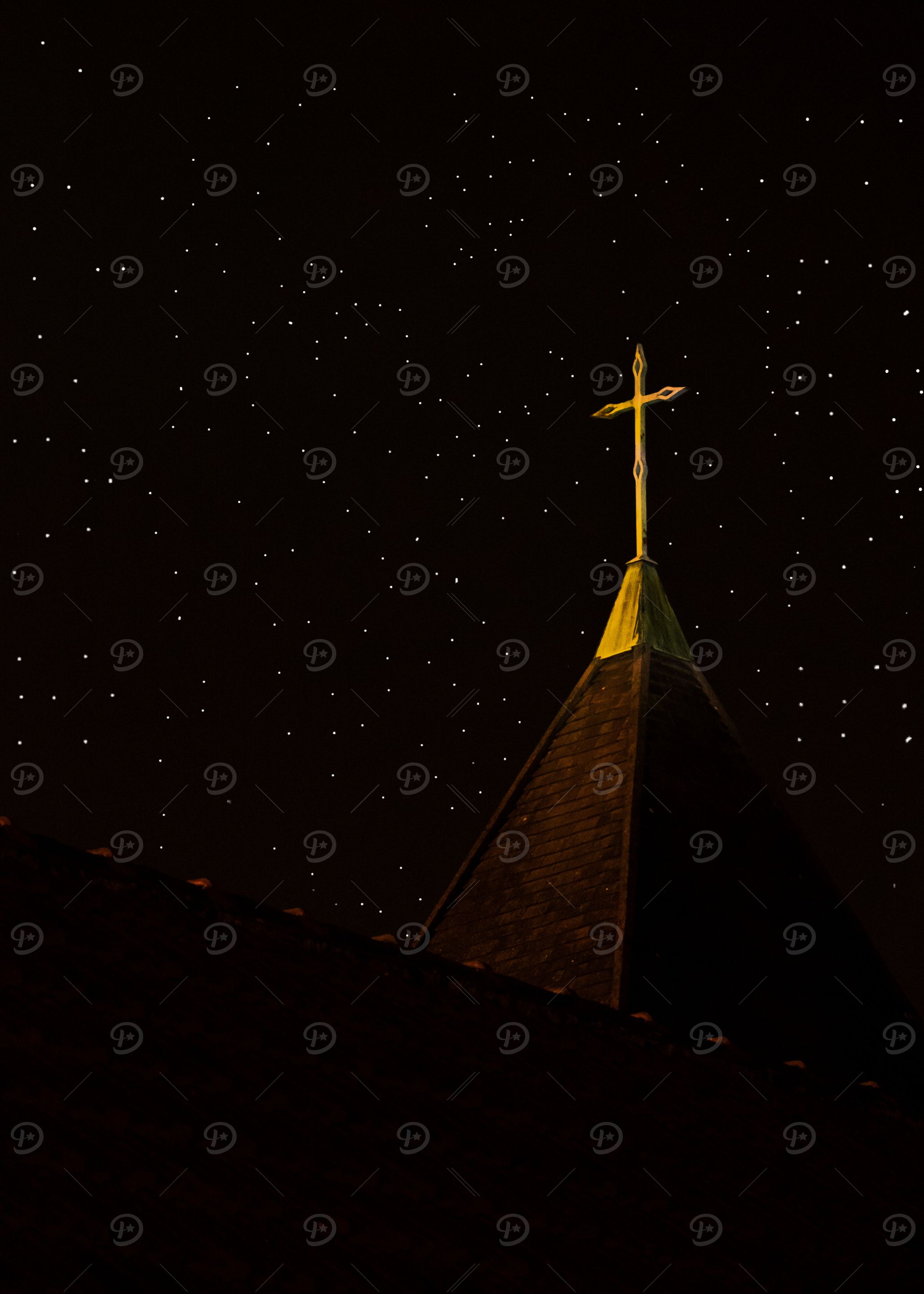 Church Steeple Under Starry Night Sky