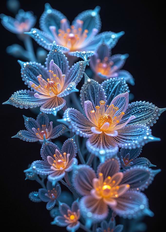 Glowing Blue and Orange Floral Arrangement