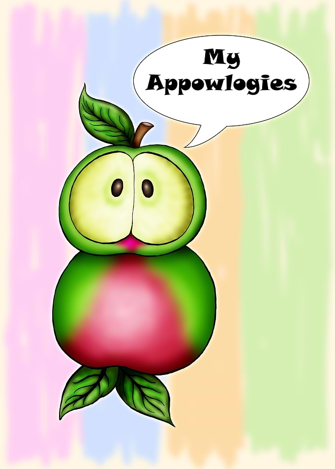 Apple Owl Character with 'Appowlogies' Text