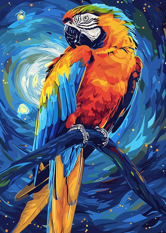 Colorful Parrot on Branch Digital Art