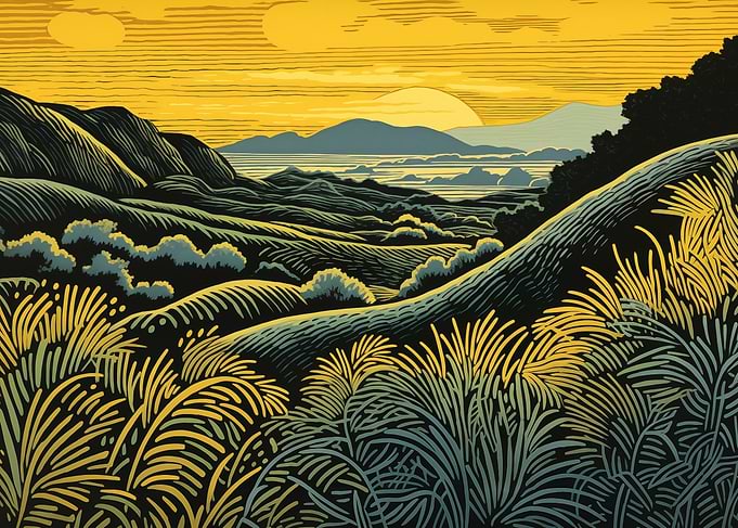 Hills Landscape at Sunset