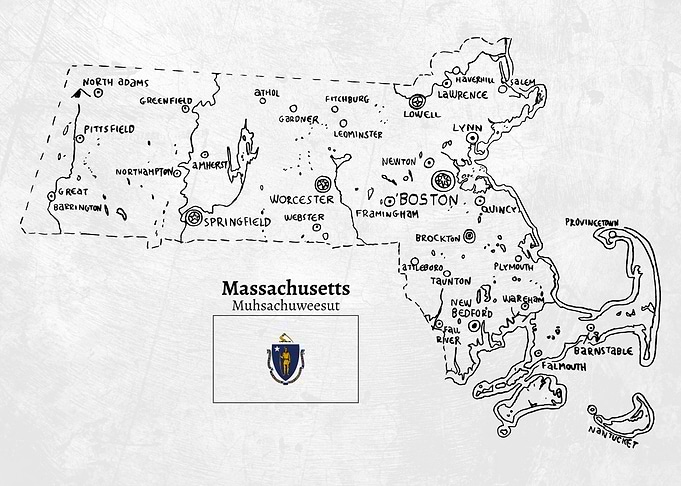 Hand Drawn Map of Massachusetts