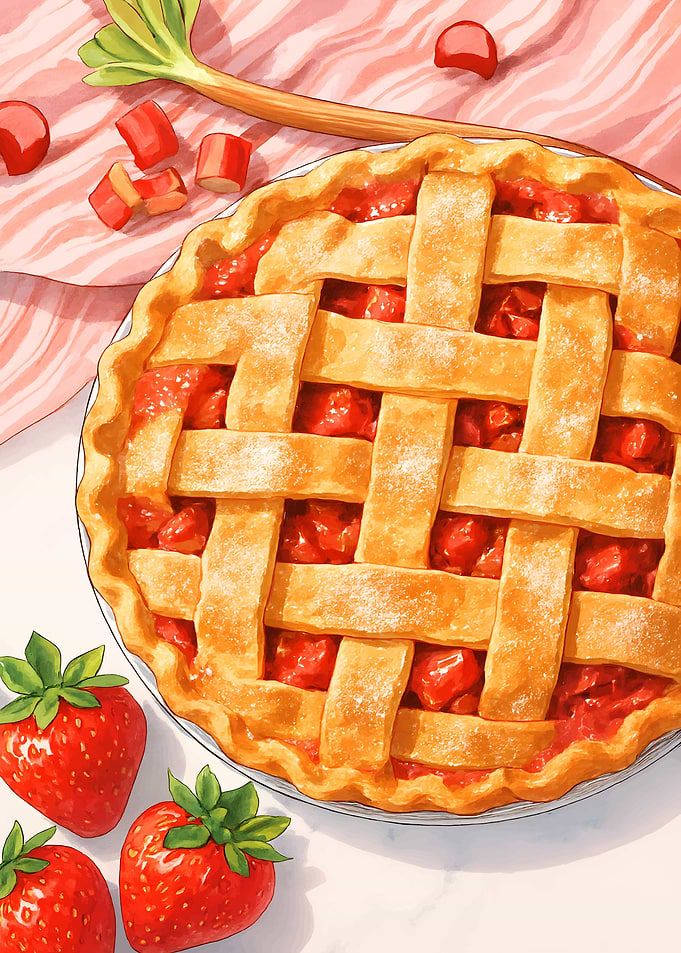 Strawberry Rhubarb Pie Still Life