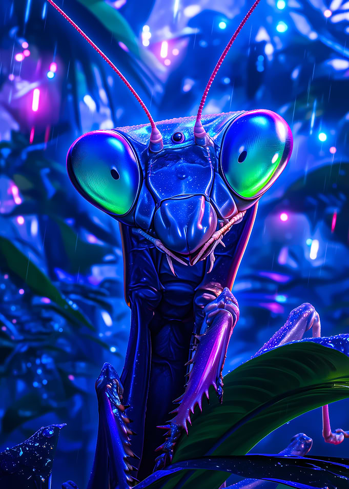 Blue Praying Mantis Close-Up