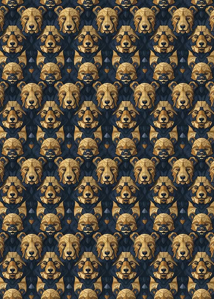 Geometric Bear Pattern on Dark Blue