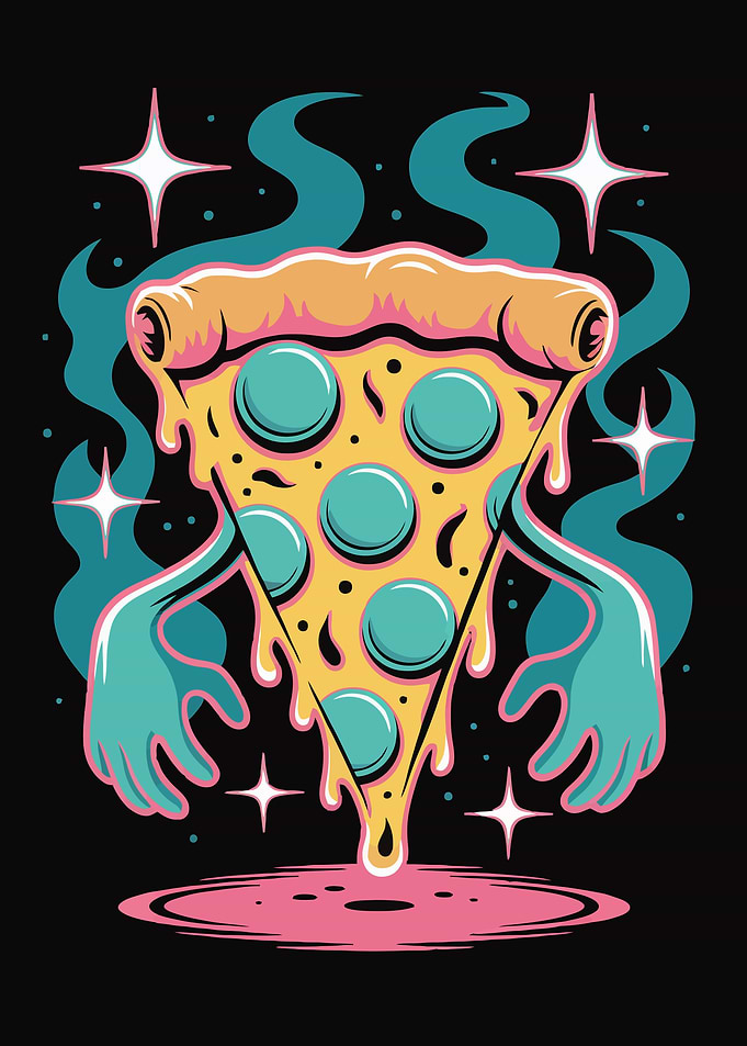 Cartoon Pizza Slice with Hands