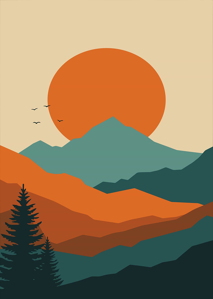 Minimalist Mountain Landscape with Sunset