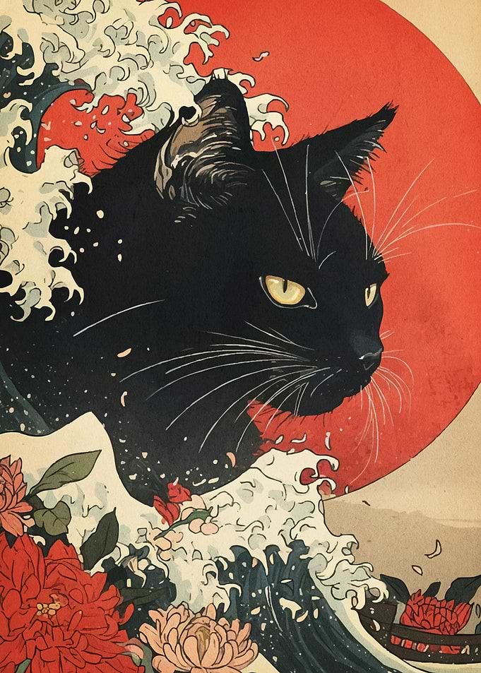 Cat Ukiyo-e Style