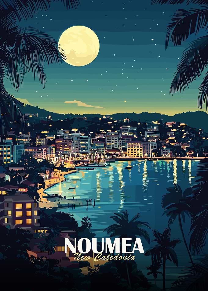 Noumea, New Caledonia Nightscape Illustration