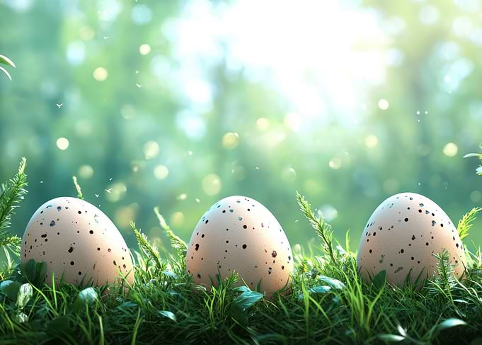 Speckled Eggs in Green Grass