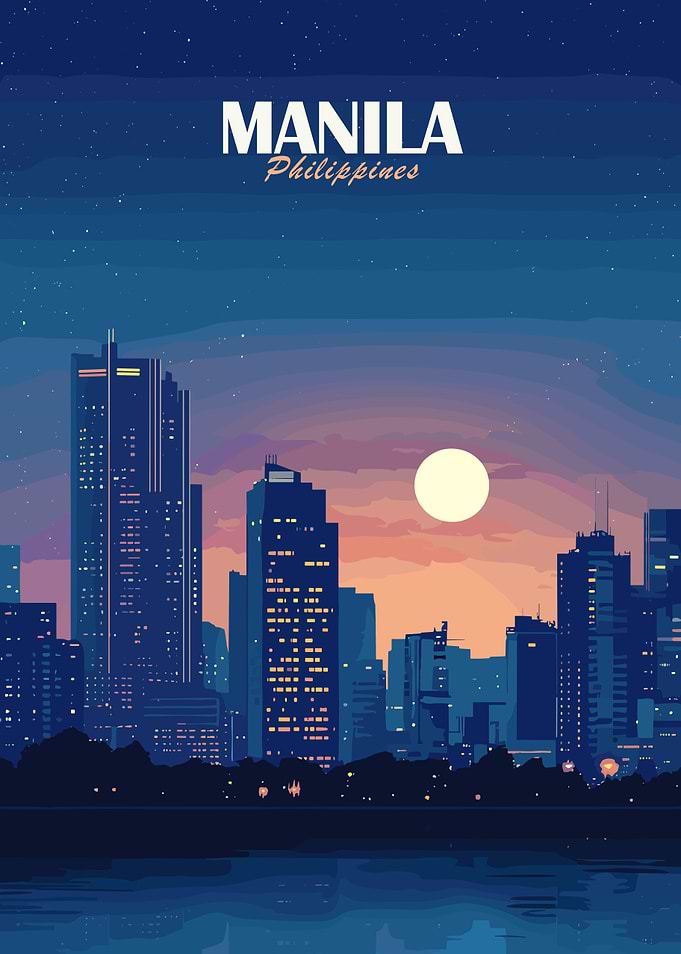 Manila Philippines Cityscape at Night