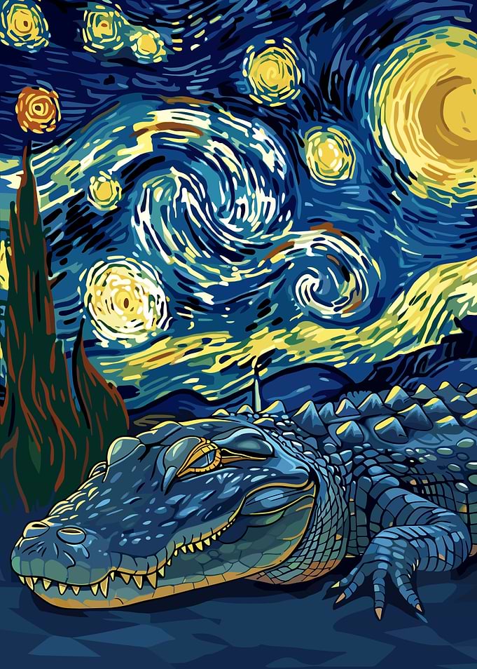 Alligator in Starry Night Style