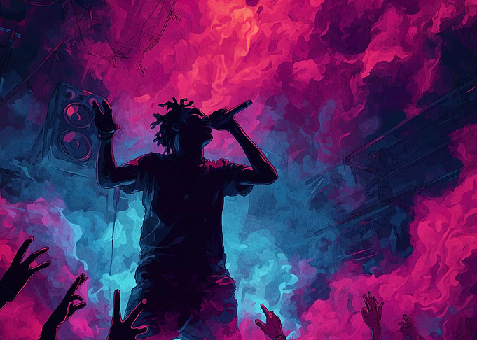 Silhouette Rapper Concert with Colorful Smoke