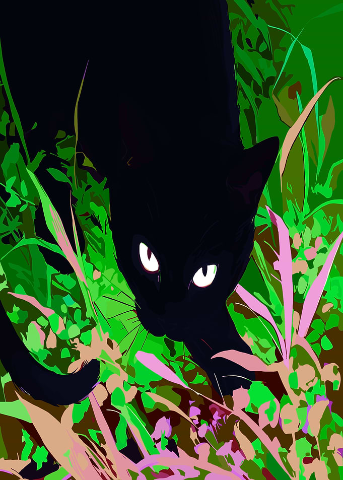 Black Cat in Greenery