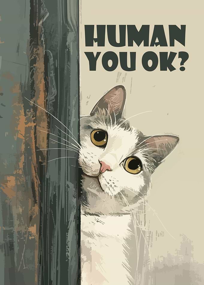 Curious Cat Asks 'Human You OK?'