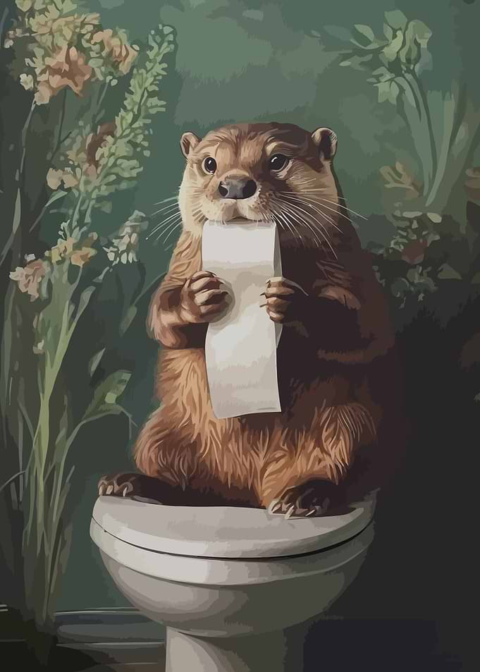 Otter on Toilet with Toilet Paper