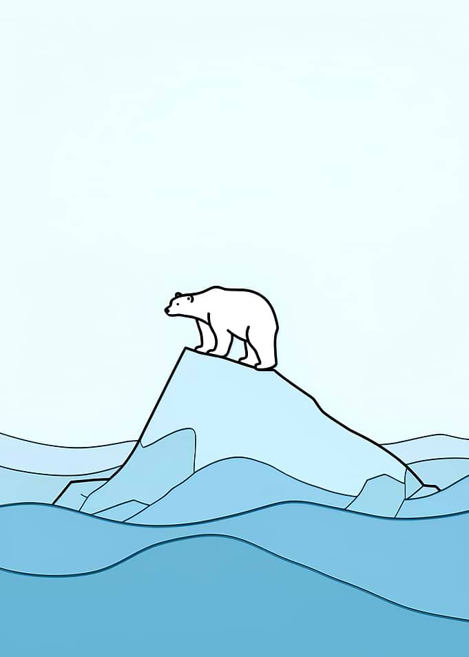Polar Bear on Iceberg Minimalist Line Art
