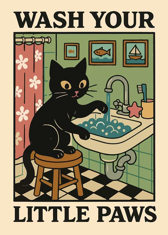 Wash Your Little Paws Cat Art