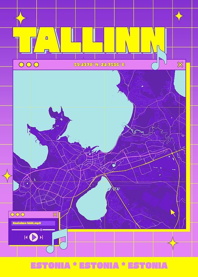 Tallinn Estonia Retro Map Art