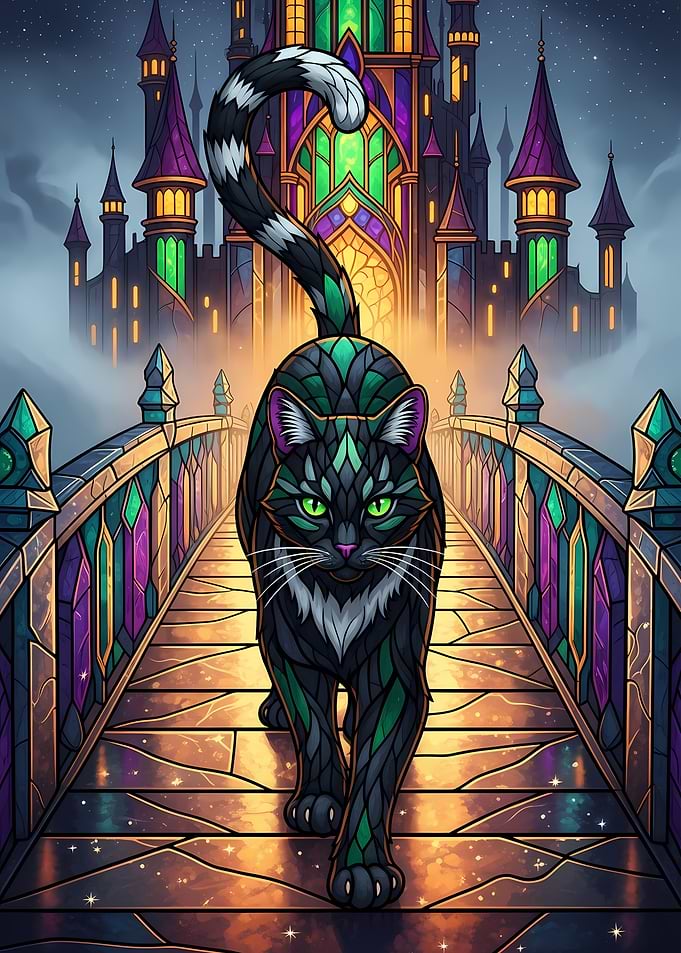 Stained Glass Cat on Bridge