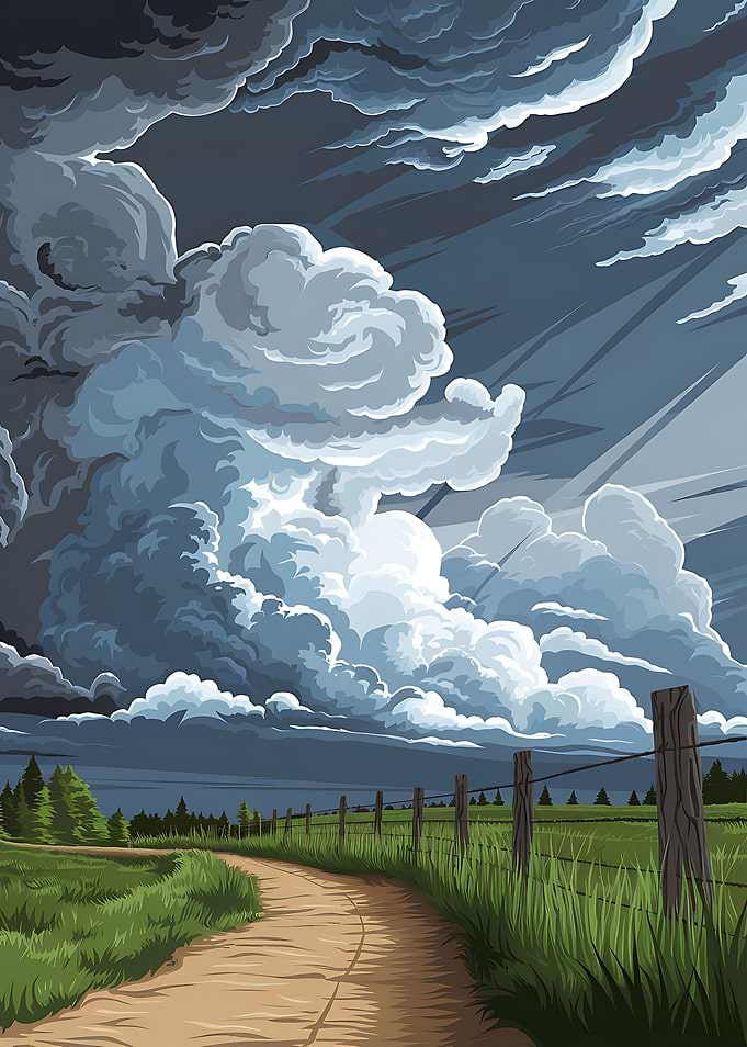 Stormy Sky over Rural Landscape