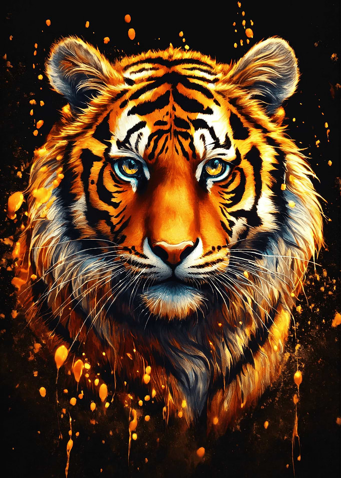Majestic Tiger Portrait with Golden Splatters
