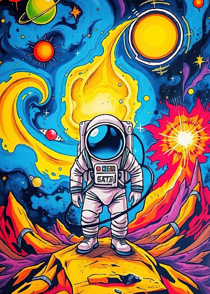 Astronaut in Space Colorful
