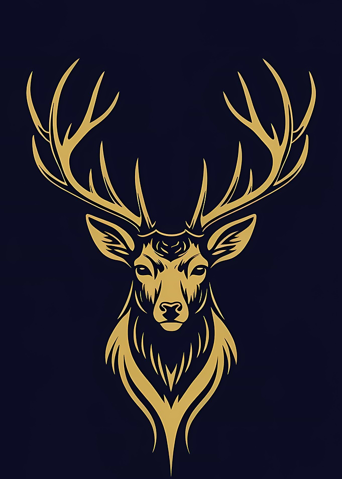 Golden Deer Head on Dark Background