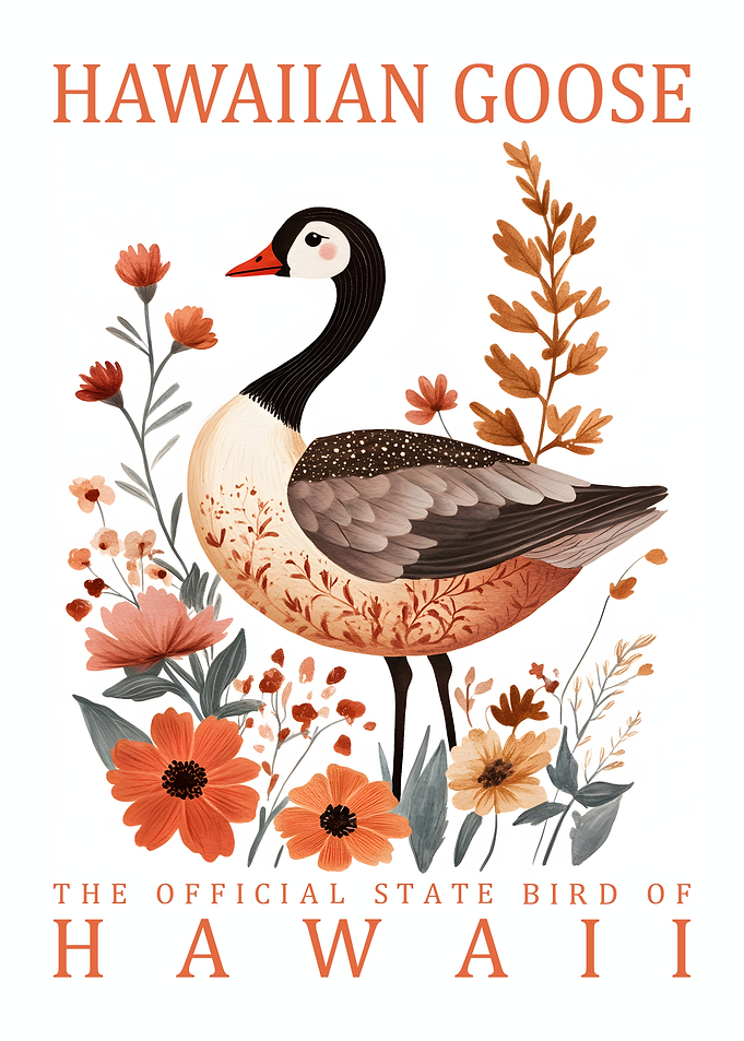 Hawaiian Goose Illustration with Floral Accents