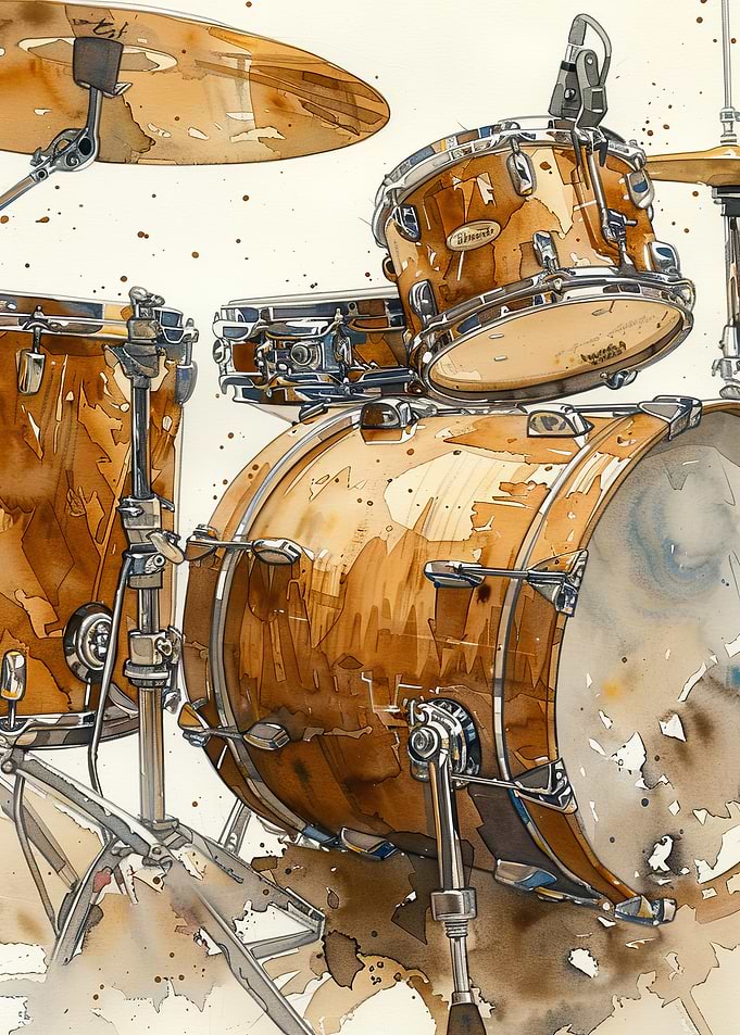 Watercolor Drum Set Illustration