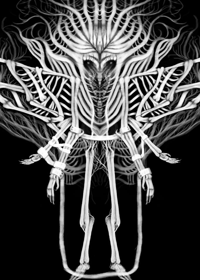 Faerie - Skeletal Figure in Black and White