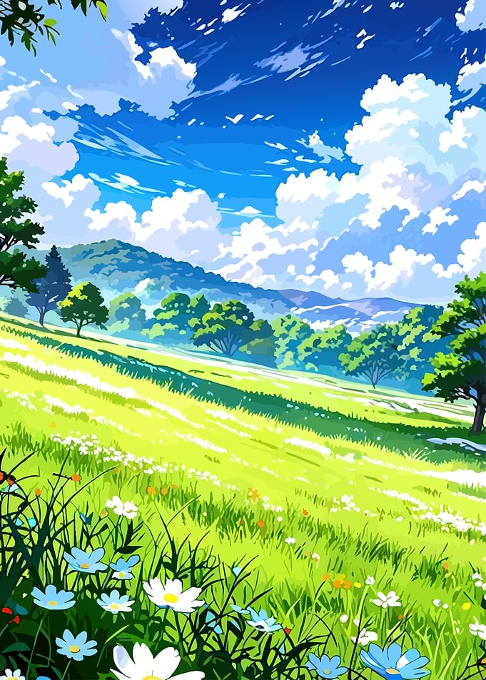 Anime Landscape with Flowers and Sky