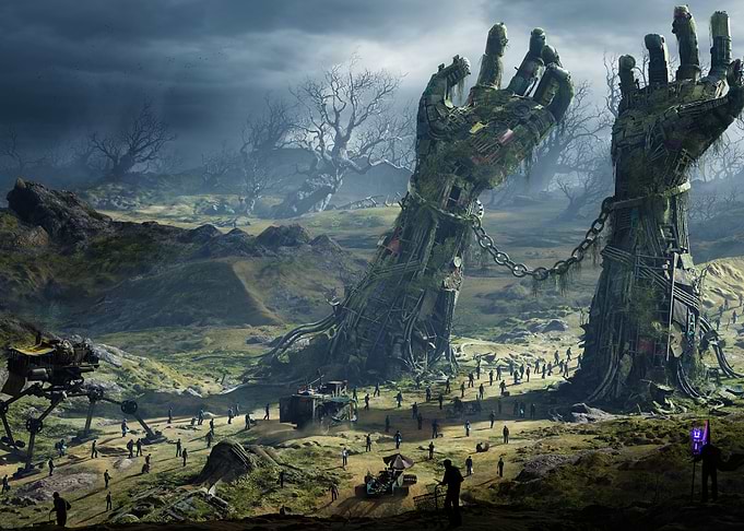 Giant Hands Landscape with People