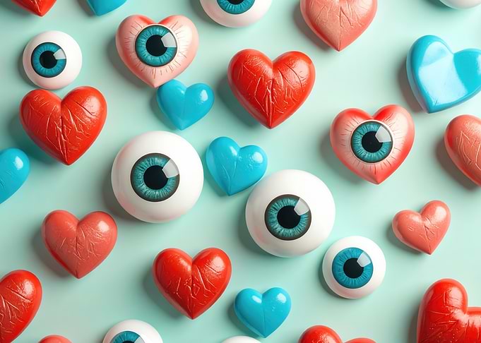Hearts and Eyes Pattern on Blue