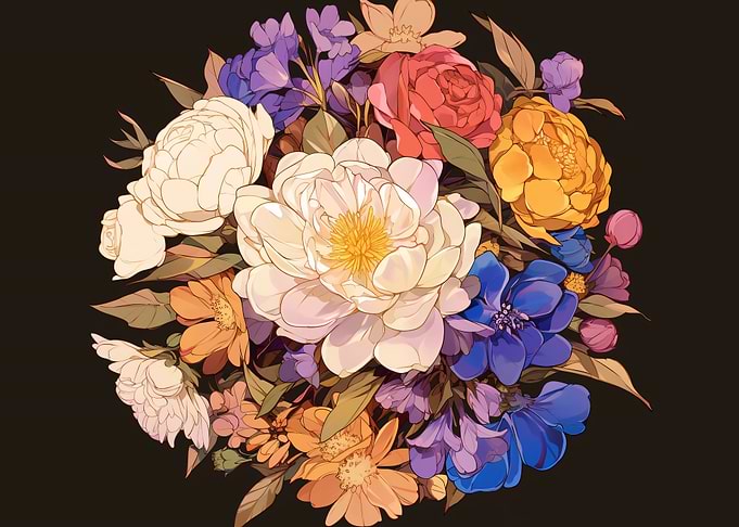 Floral Bouquet on Dark Background