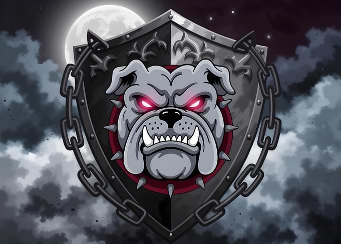 Bulldog Shield Emblem with Glowing Eyes
