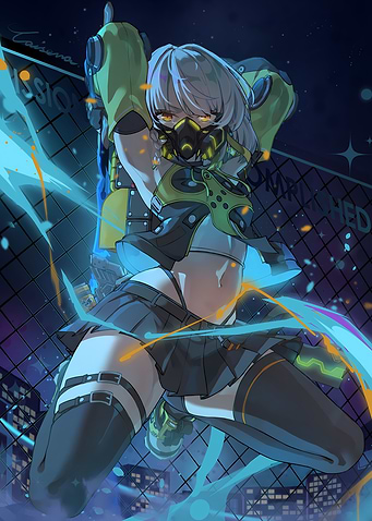 Girl with Mask and Cyberpunk Style