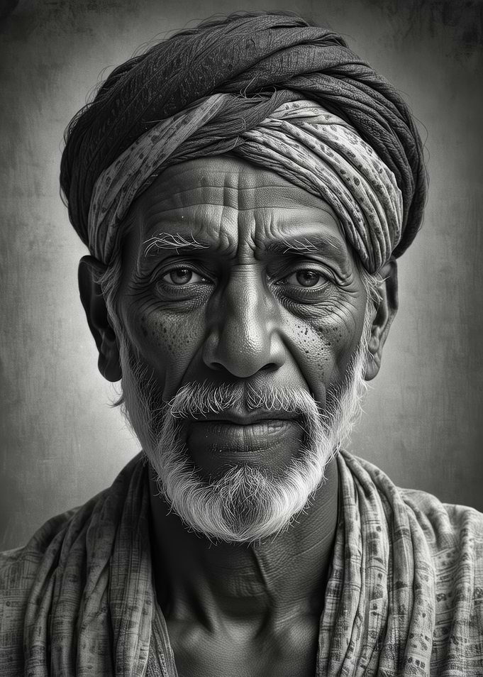 Monochrome Portrait of a Man with Turban