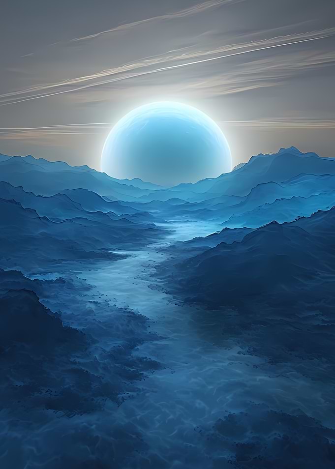Blue Planet Rising Over Mountain Range
