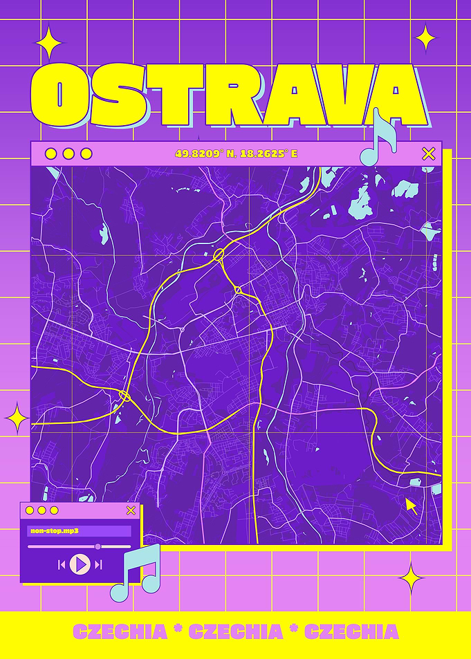 Ostrava Czechia Map Retro Style