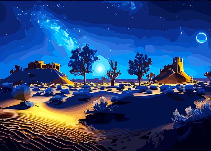 Desert Night Landscape with Ruins