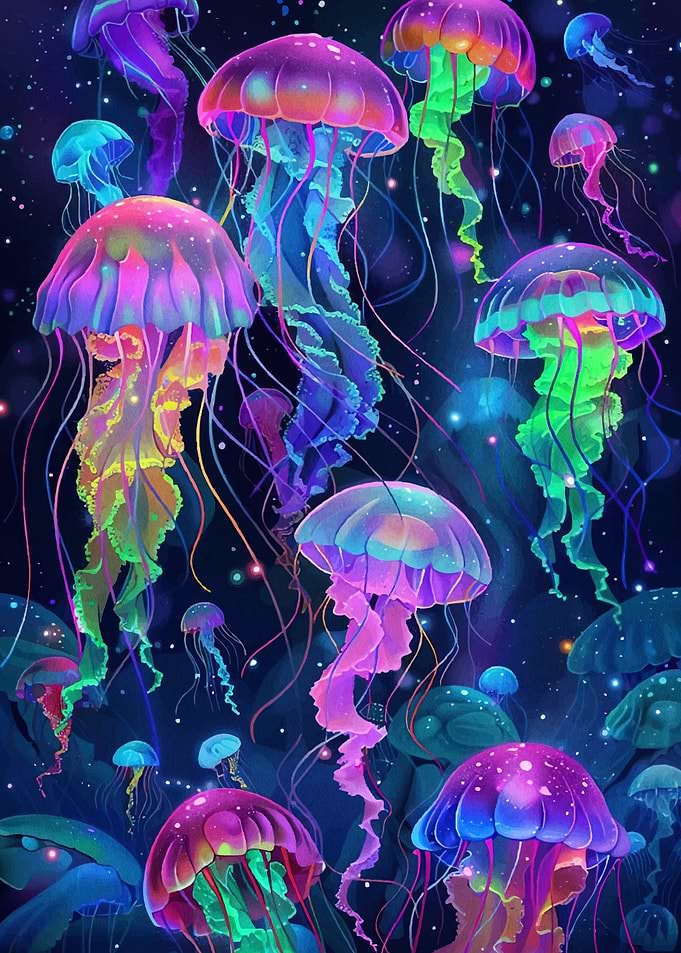 Colorful Jellyfish Deep Sea