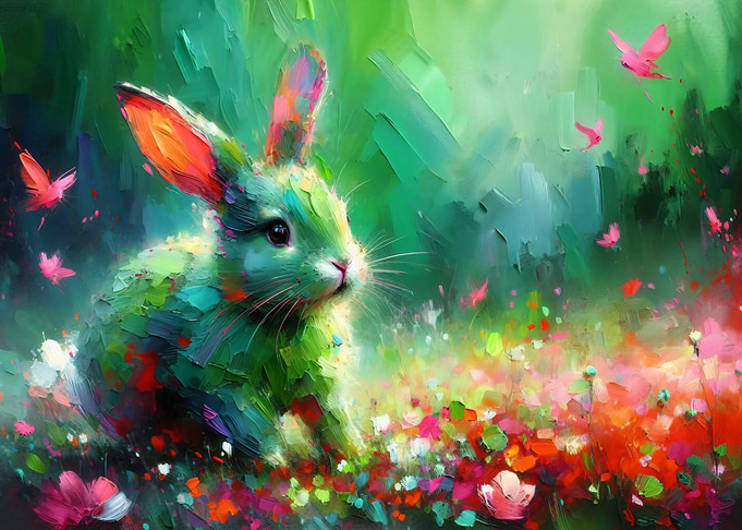Colorful Bunny in a Floral Meadow