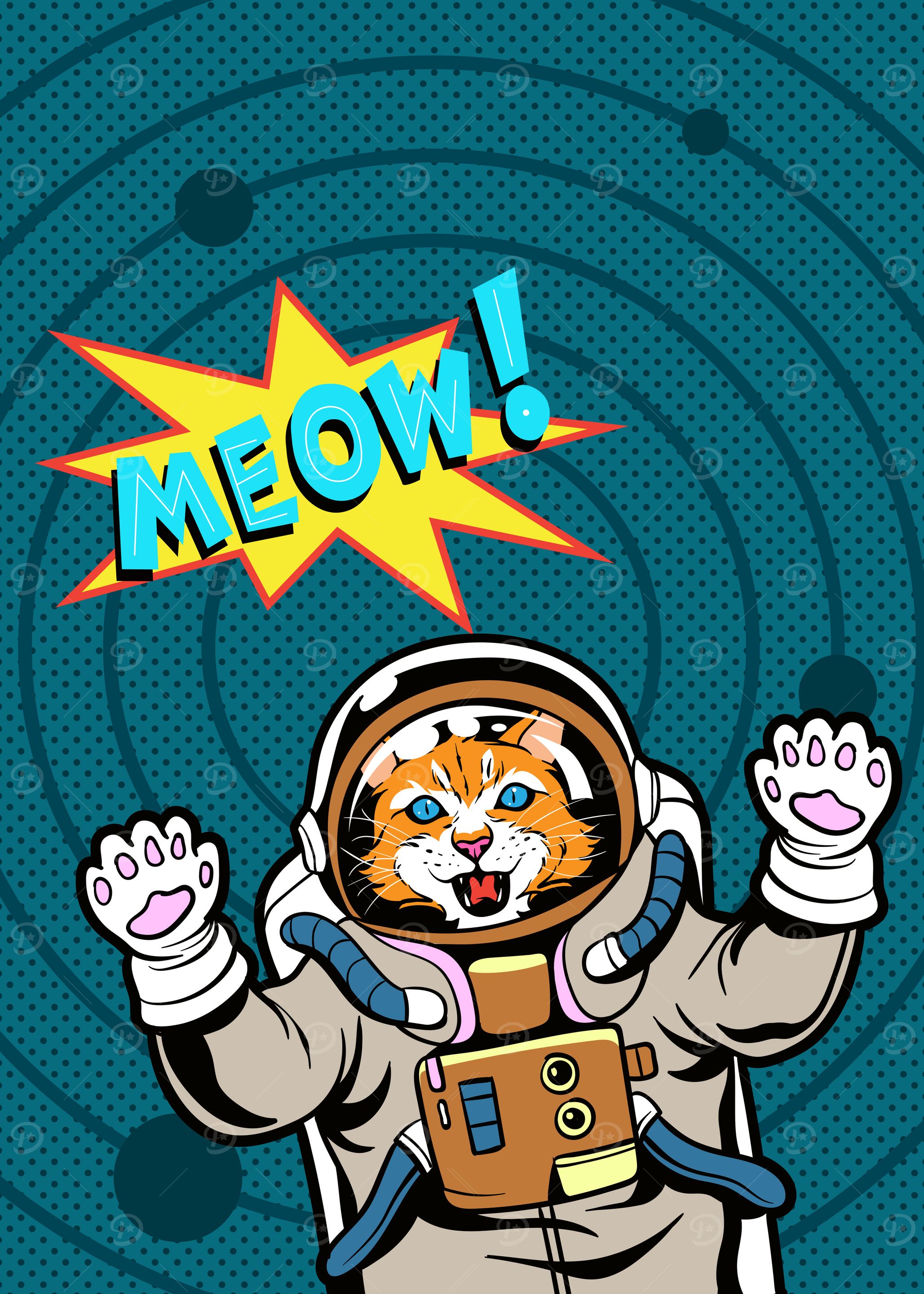 Astronaut Cat Meow Pop Art