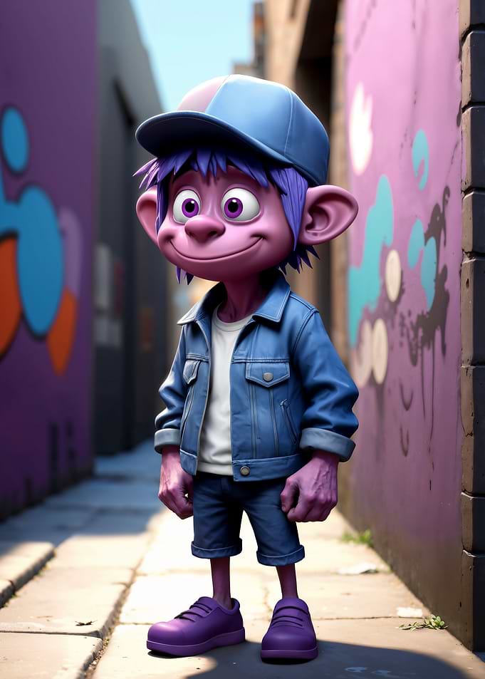 Cartoon Character in Urban Alleyway