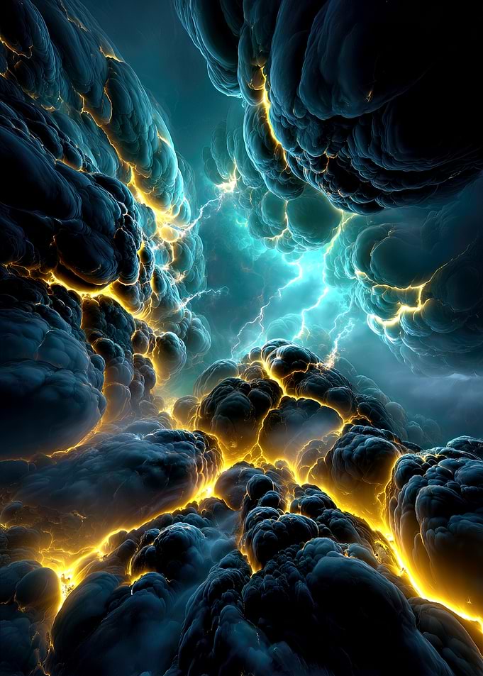 Dramatic Storm Clouds with Golden Lightning