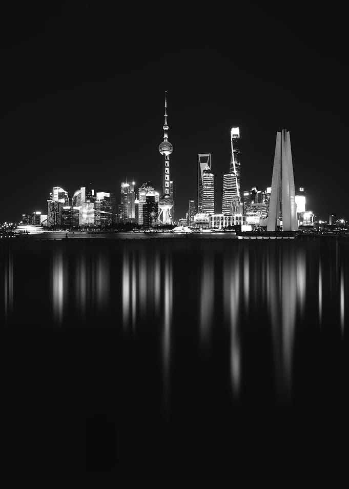Shanghai Skyline at Night, Black and White
