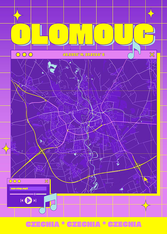 Olomouc City Map Retro Aesthetic