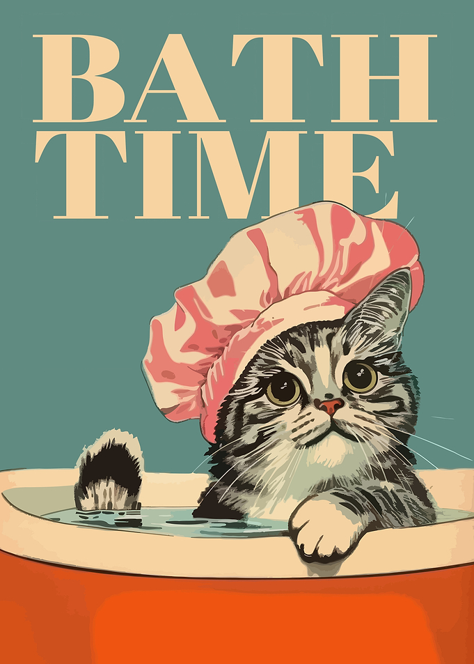 Cat Bath Time Illustration