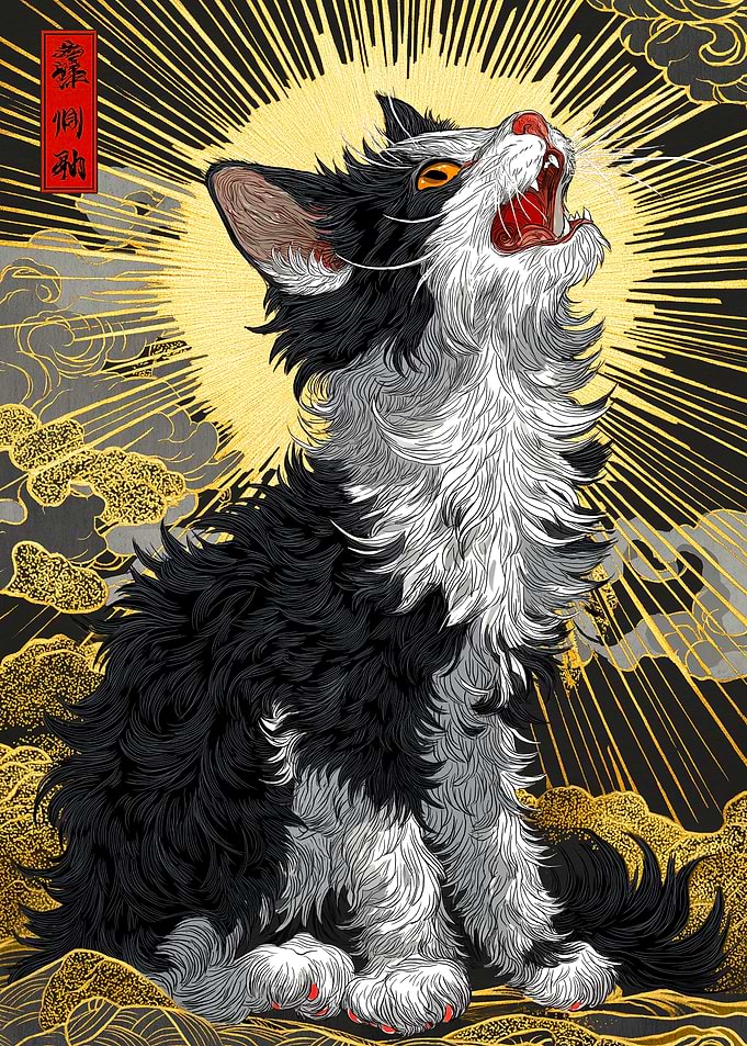 Roaring Cat in Japanese Art Style